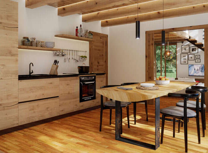 Stunning kitchen with wooden accents and modern appliances.