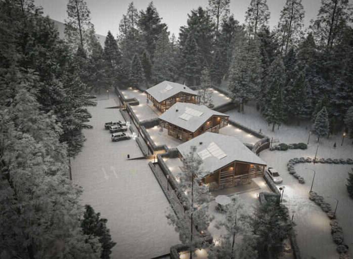 Discover your dream winter escape in this stunning snow-covered chalet community.
