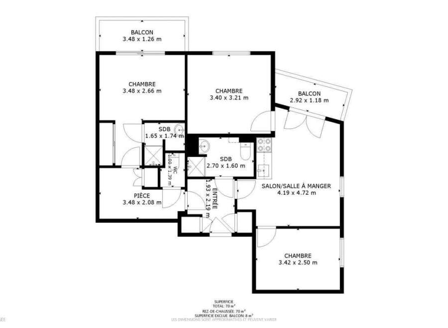This stunning property boasts 70m² of living space, including a spacious living/dining area and three comfortable bedrooms.