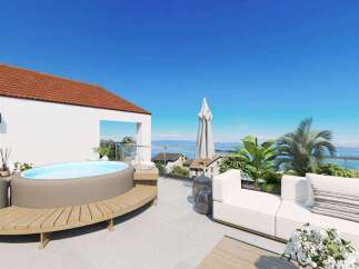 Luxury rooftop terrace with stunning lake views.
