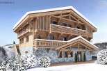 This stunning chalet boasts a beautiful wooden exterior, multiple balconies offering breathtaking mountain views, and a stone base that adds a touch of rustic charm.