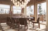 Luxurious chalet with stunning mountain views and a spacious dining area.