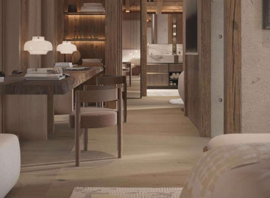 Luxurious chalet with stunning wooden interiors and a spacious layout.