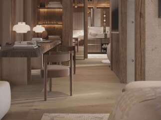 Luxurious chalet with stunning wooden interiors and a spacious layout.