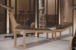 Luxury home gym with custom wooden equipment.