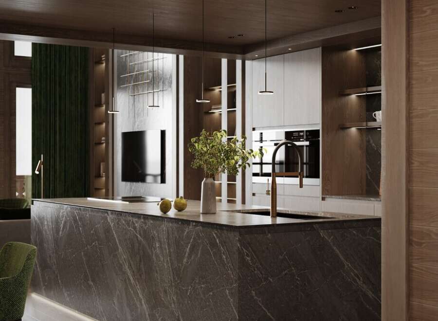 Discover modern luxury in this stunning kitchen design.