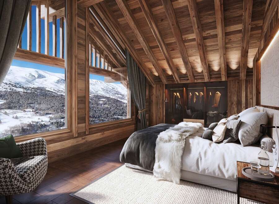 Experience the ultimate alpine retreat in this stunning bedroom.