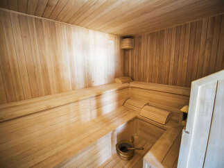 Step into a serene sauna experience.