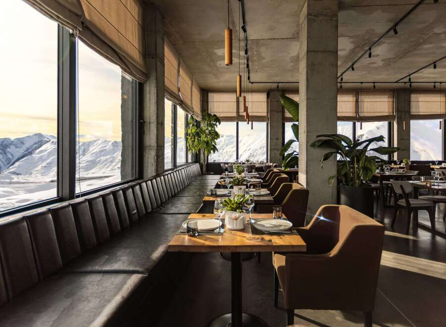 Experience breathtaking mountain views from this stunning restaurant.