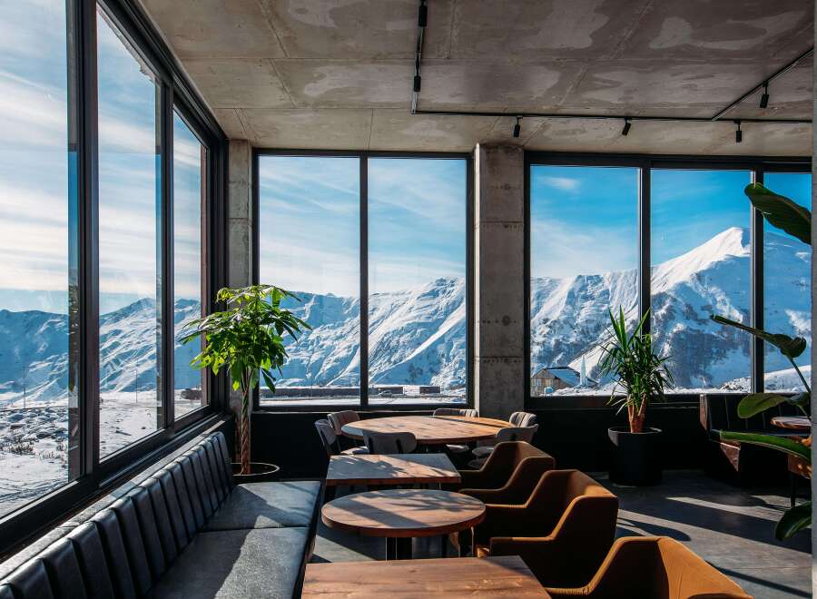 Enjoy breathtaking mountain views from this stunning cafe.