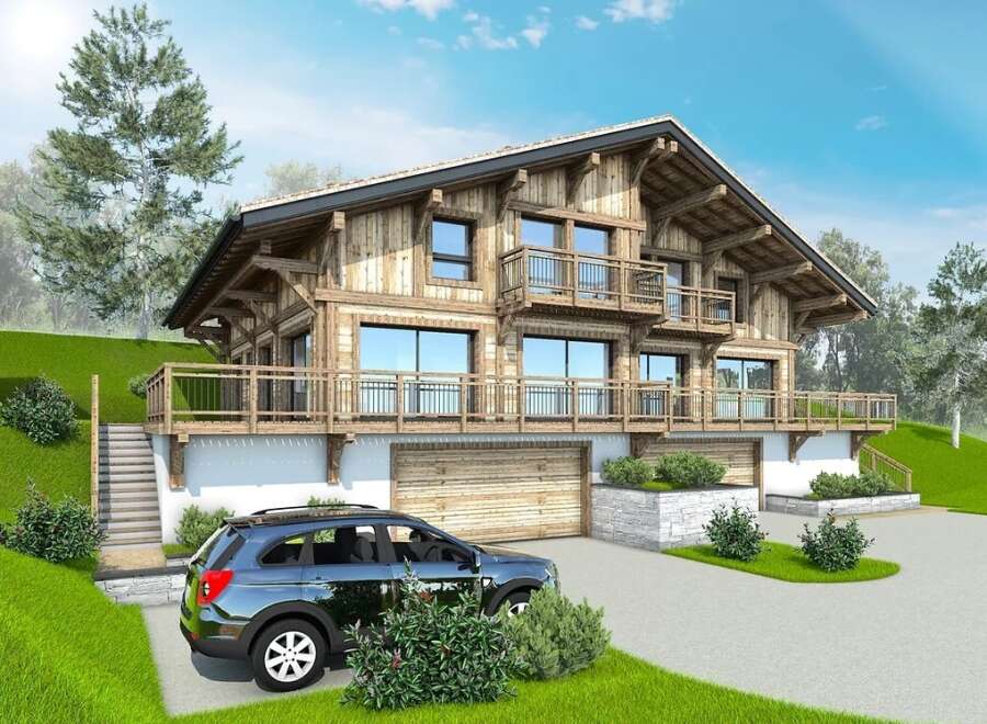 Luxury chalet with stunning mountain views and spacious balconies.