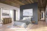 Luxurious mountain retreat boasting a stunning master bedroom with a cozy, rustic feel.