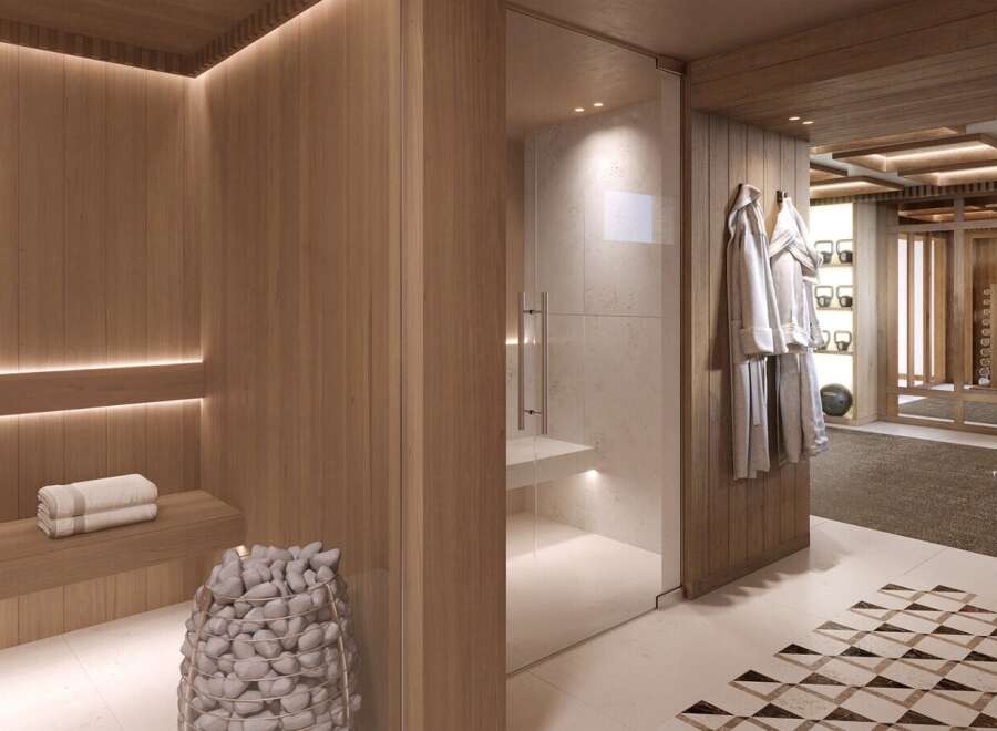 Indulge in ultimate relaxation in this stunning spa, featuring a private sauna and state-of-the-art gym.