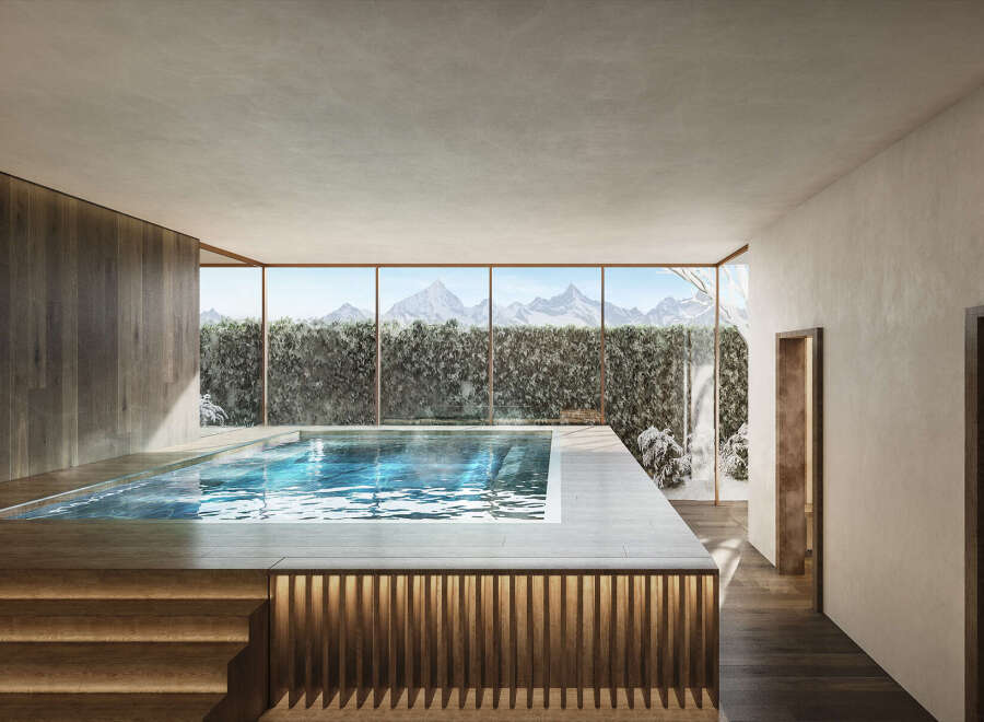 Indulge in luxury with this stunning indoor pool, boasting breathtaking mountain views.