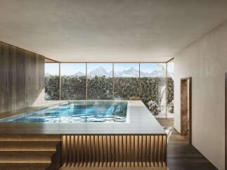 Indulge in luxury with this stunning indoor pool, boasting breathtaking mountain views.