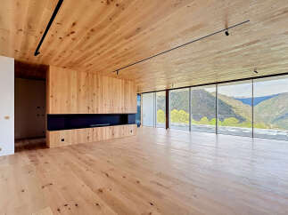 Experience luxury living in this stunning property, featuring a spacious interior with natural wood finishes.