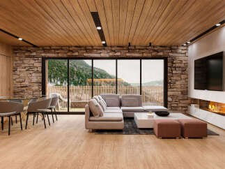 Stunning mountain views from this luxurious living space.