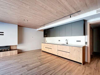 This modern kitchen boasts sleek cabinetry and a minimalist design, perfect for contemporary living.