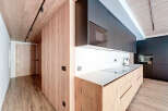 This modern kitchen boasts sleek design and functionality.