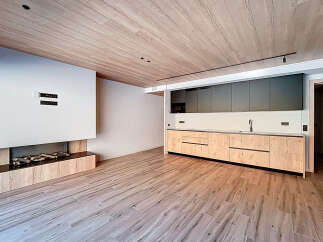 Experience modern luxury in this stunning property, featuring a sleek kitchen with custom cabinetry and high-end appliances.