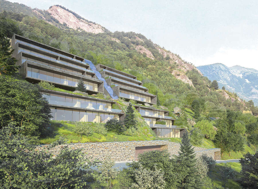 Luxury mountainside apartments with stunning views.