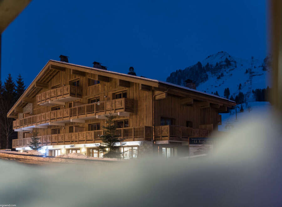 Nestled in a snowy mountainside, this stunning chalet-style hotel offers breathtaking views.