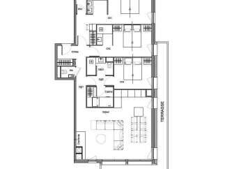 Discover this spacious apartment featuring three bedrooms (Ch1, Ch2, Ch3) and a comfortable living area (Séjour) with a fireplace.