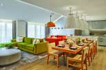 This luxurious apartment boasts an open-concept living and dining area, perfect for entertaining.