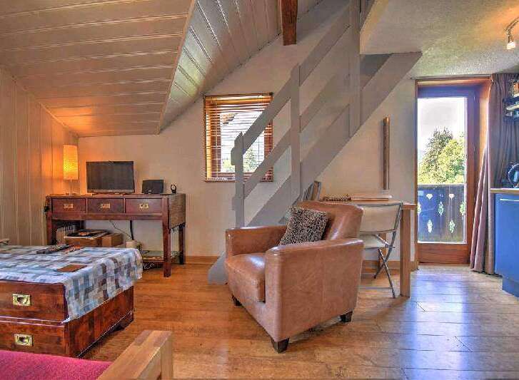 Cozy chalet apartment with stunning mountain views.