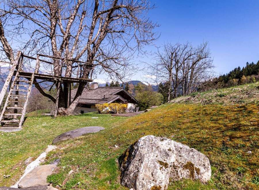 Mountain chalet with treehouse and stunning views.