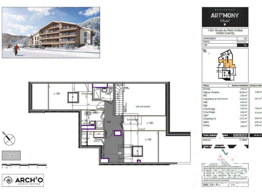This stunning 3-bedroom apartment in the Art'mony Chatel residence boasts 98.