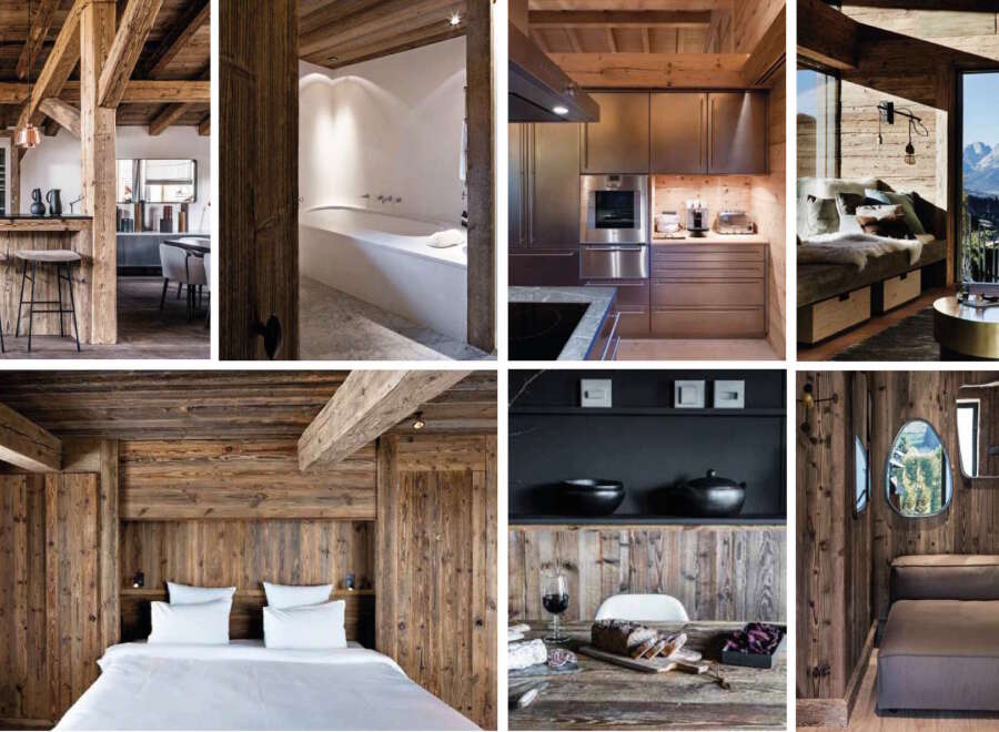 This stunning chalet boasts a unique blend of rustic charm and modern elegance, featuring exposed wooden beams, reclaimed wood paneling, and sleek, contemporary fixtures.