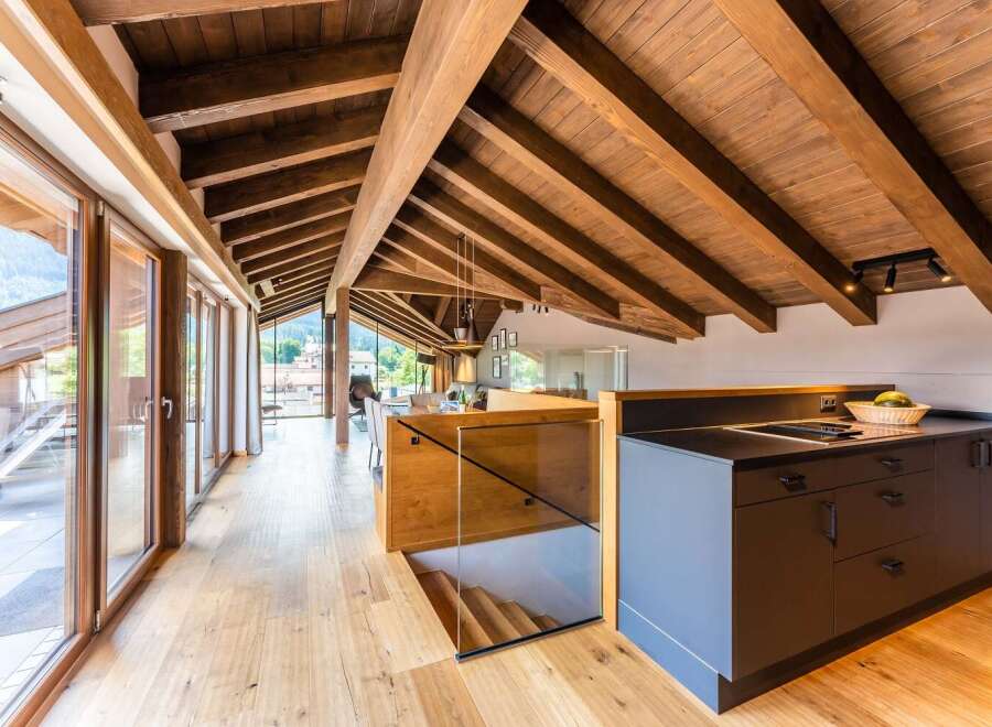 Beautiful view of Exposed Beams In Penthouse Apartments