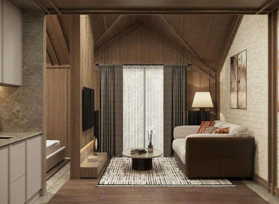 Cozy studio apartment with a modern and minimalist design.