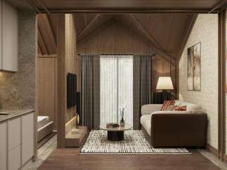 Cozy studio apartment with a modern and minimalist design.