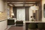 This stunning apartment boasts a spacious living area with large windows, hardwood floors, and a modern kitchen.