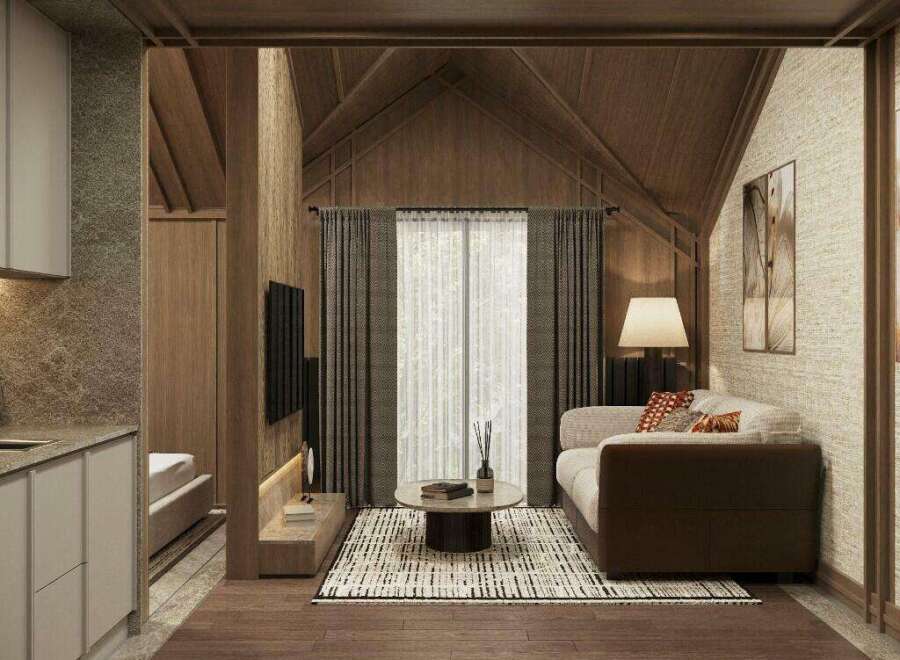 Cozy studio apartment with a modern and minimalist design.
