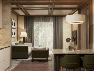 This stunning apartment boasts a spacious living area with large windows, hardwood floors, and a modern kitchen.