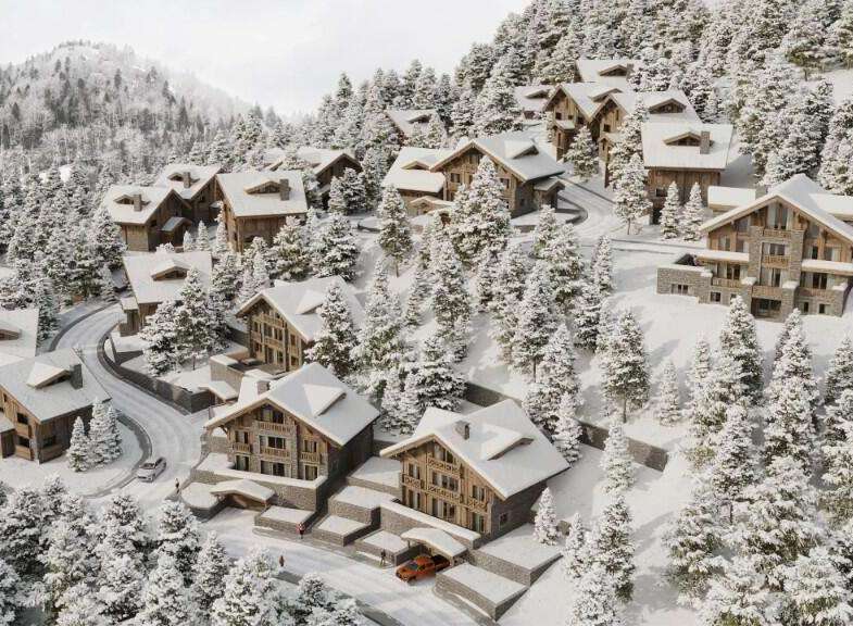 Discover luxurious chalets nestled in a snow-covered mountainside, offering breathtaking views and a serene escape.
