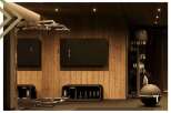 This luxurious home boasts a state-of-the-art private gym, complete with wood paneling and top-of-the-line equipment.