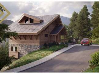 This stunning chalet boasts a unique blend of rustic charm and modern elegance, nestled in a picturesque mountain setting.