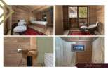 Luxurious bedrooms with wooden wall paneling, plush seating, and stunning mountain views.