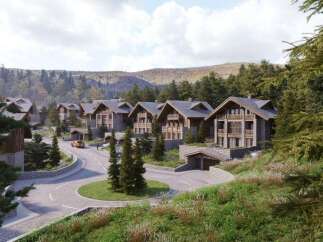 Discover luxurious chalet-style homes nestled in a serene mountain setting.