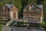 Discover this stunning mountain retreat featuring two exquisite homes nestled amidst a lush forest.