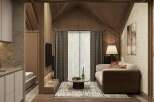 Cozy studio apartment with a modern and minimalist design.