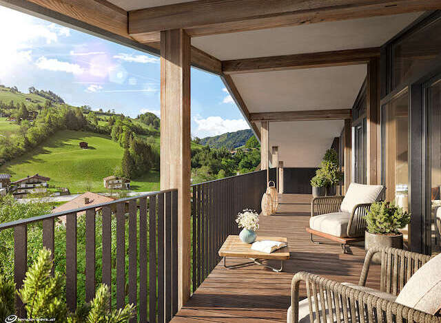 Enjoy breathtaking mountain views from this stunning balcony.