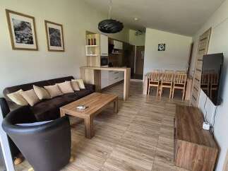 This stunning property boasts a modern living space with a comfortable sofa and stylish armchair.