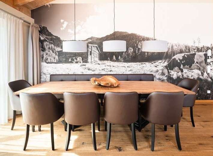 Experience rustic elegance in this stunning dining room.