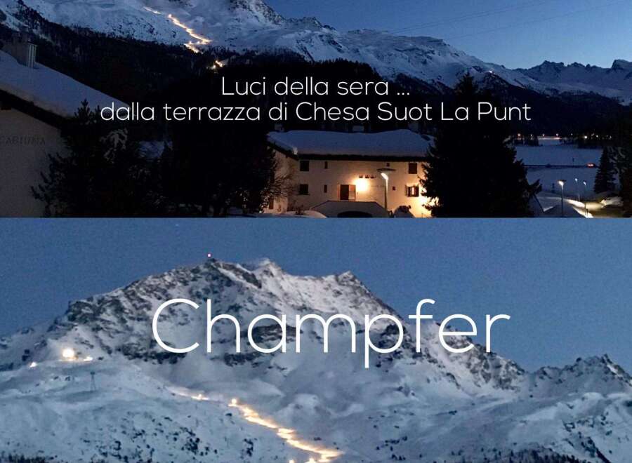 Experience the magic of the evening lights from the terrace of Cesa Suot La Punt.