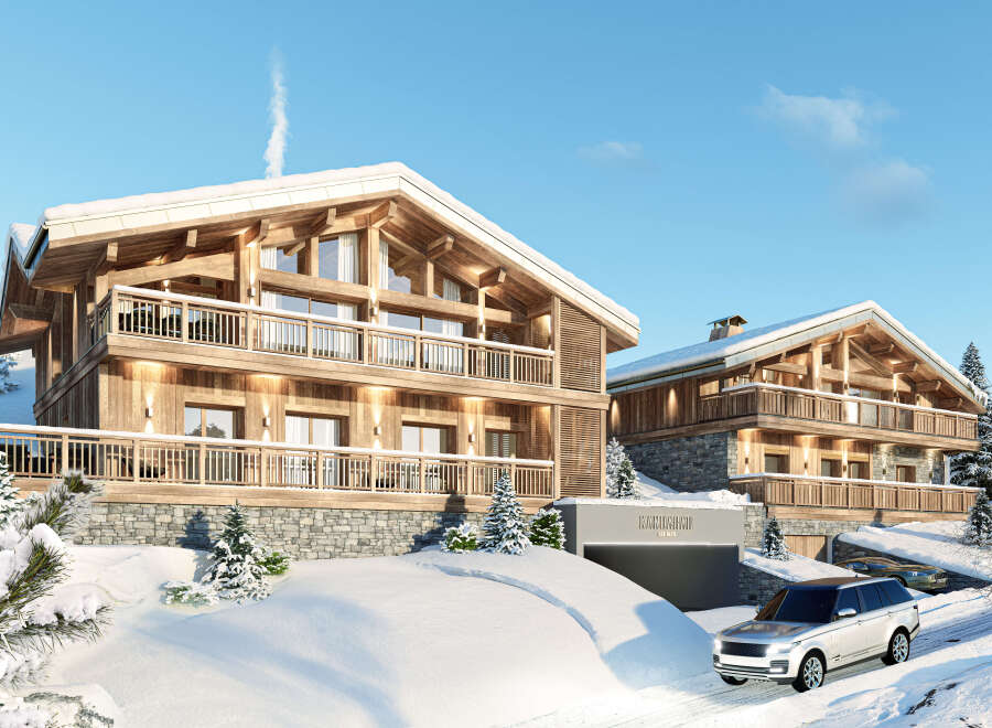 Luxury chalet in the French Alps with stunning mountain views.